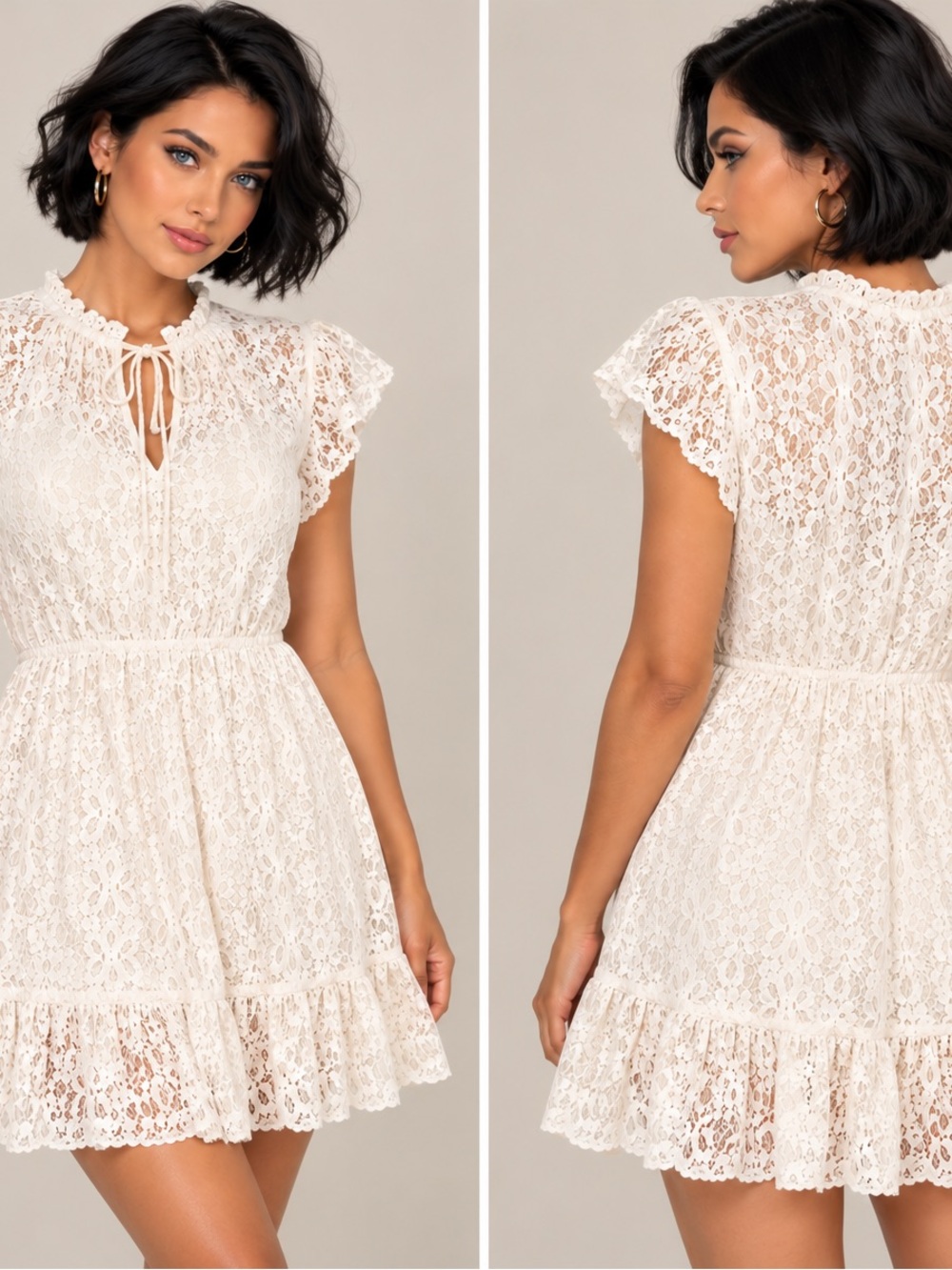 Lauren Conrad ' White Lace Short Sleeve Dress  Size M